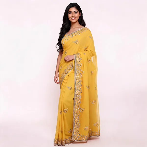 Yellow_Georgette_Saree_With_Blouse_Piece_For_women
