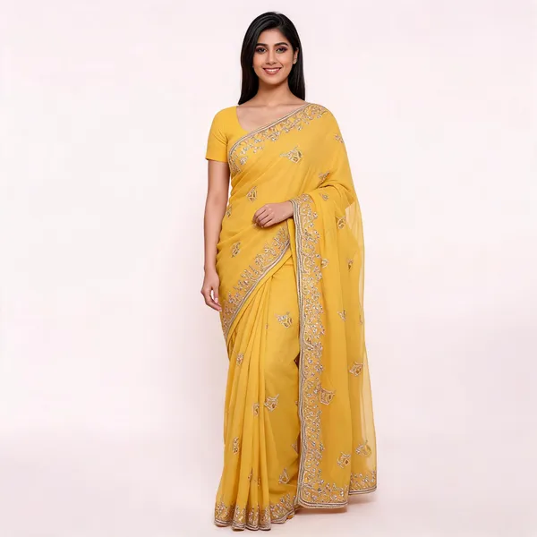 Yellow_Georgette_Saree_With_Blouse_Piece_For_women