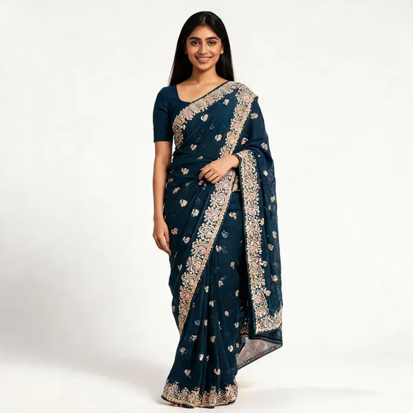 Blue_Tissue_Saree_With_Blouse_Piece_For_women