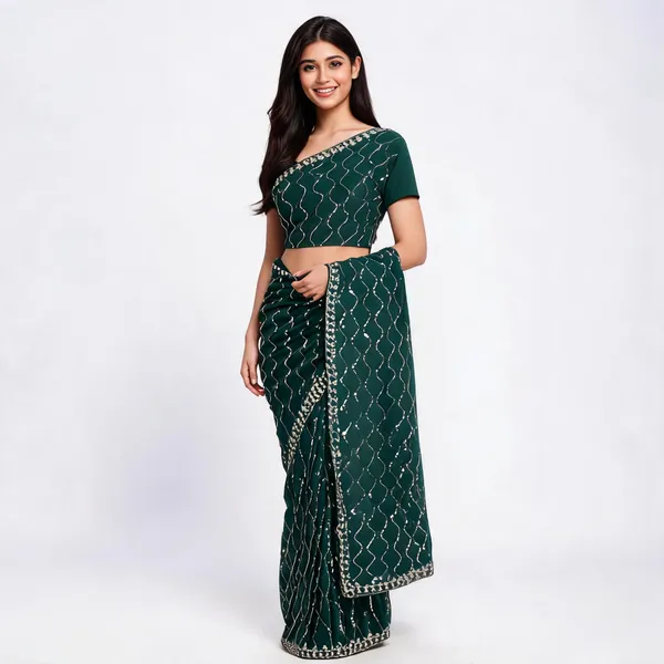Green_Georgette_Saree_With_Blouse_Piece_For_women