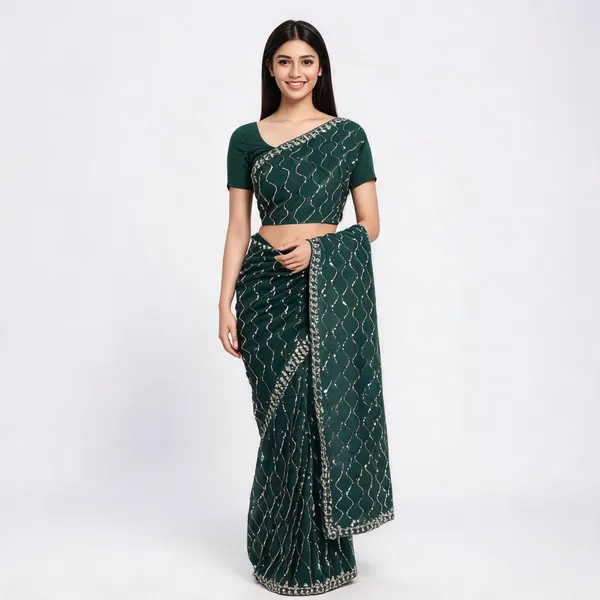 Green_Georgette_Saree_With_Blouse_Piece_For_women