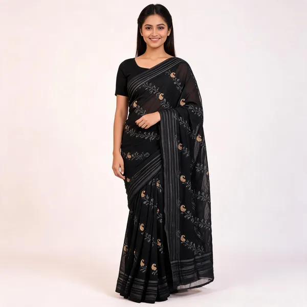 Black_Chiffon_Saree_With_Blouse_Piece_For_women