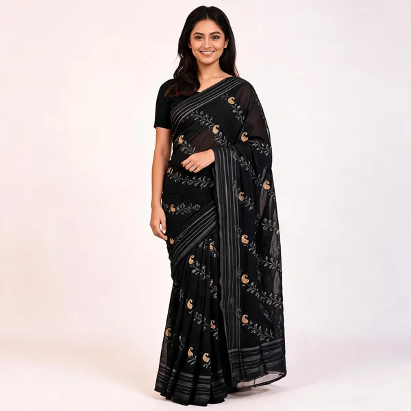 Black_Chiffon_Saree_With_Blouse_Piece_For_women