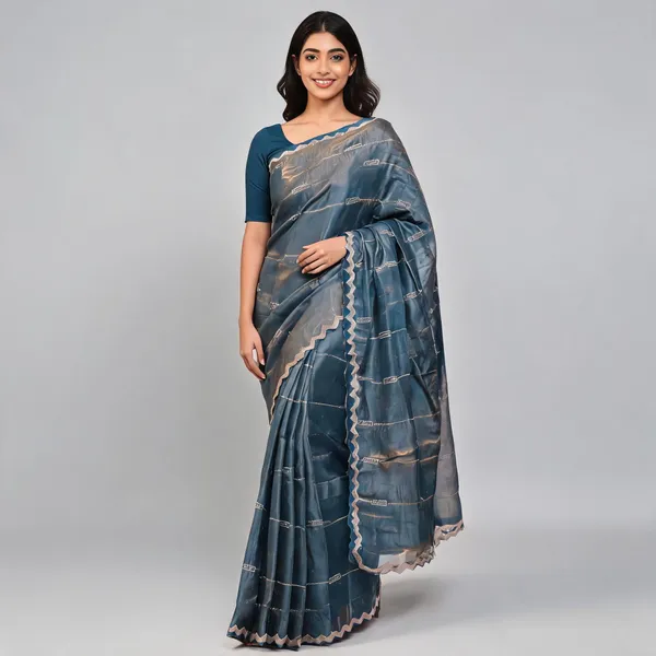 Blue_Satin_Saree_With_Blouse_Piece_For_women