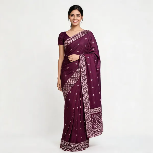Wine_Vichitra_Saree_With_Blouse_Piece_For_women