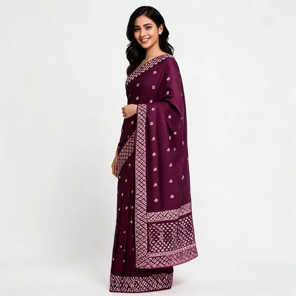 Wine_Vichitra_Saree_With_Blouse_Piece_For_women