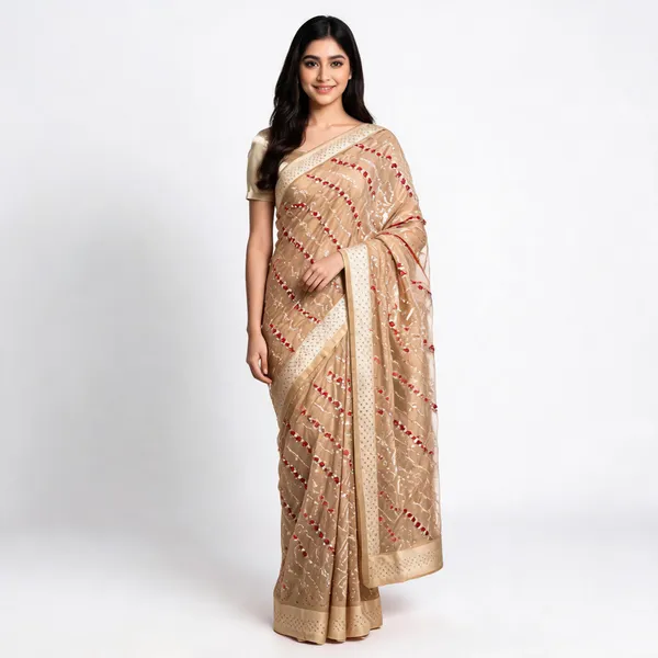 Beige_Chiffon_Saree_With_Blouse_Piece_For_women