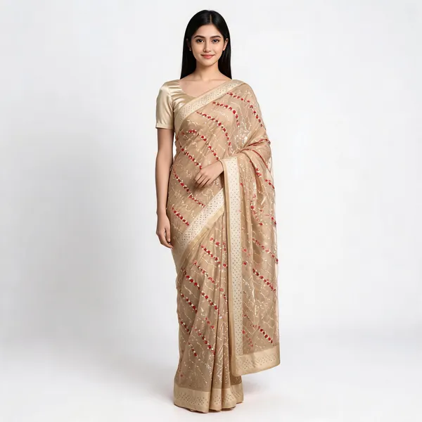 Beige_Chiffon_Saree_With_Blouse_Piece_For_women