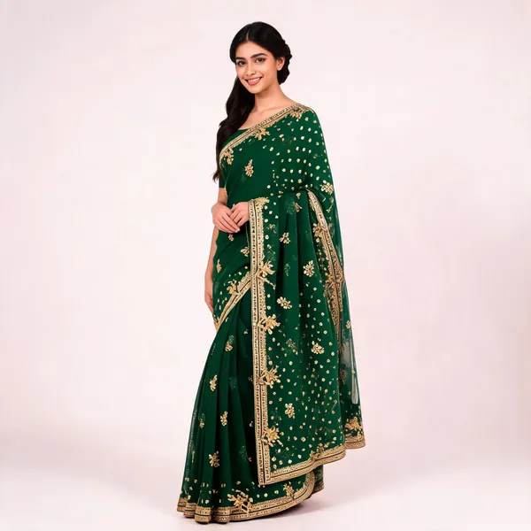 Green_Georgette_Saree_With_Blouse_Piece_For_women