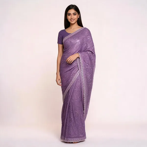 Lavender_Georgette_Saree_With_Blouse_Piece_For_women