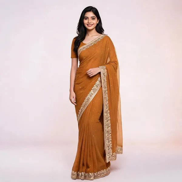 Mustard_Georgette_Saree_With_Blouse_Piece_For_women