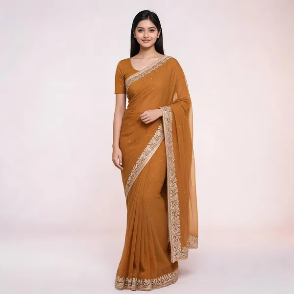 Mustard_Georgette_Saree_With_Blouse_Piece_For_women