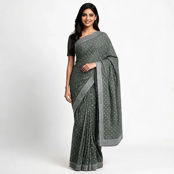 Green_Lycra_Saree_With_Blouse_Piece_For_women