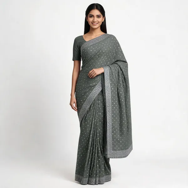 Green_Lycra_Saree_With_Blouse_Piece_For_women