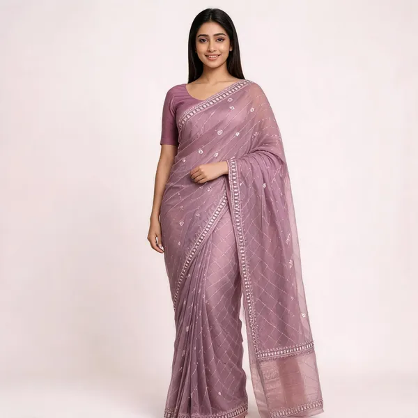 Rose_Blue_Organza_Saree_With_Blouse_Piece_For_women