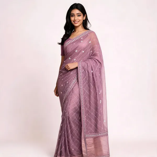 Rose_Blue_Organza_Saree_With_Blouse_Piece_For_women