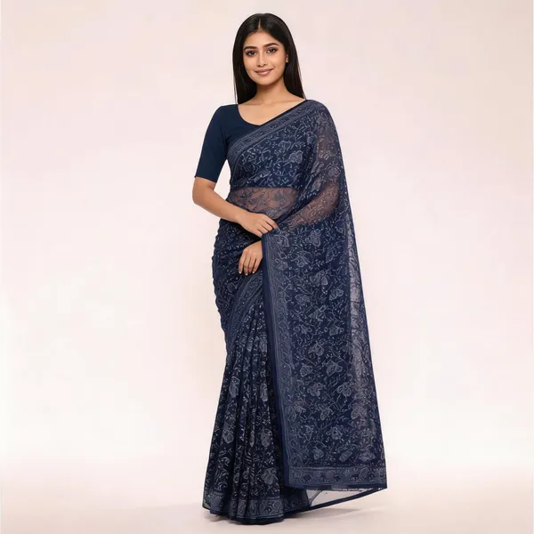Blue_Georgette_Saree_With_Blouse_Piece_For_women