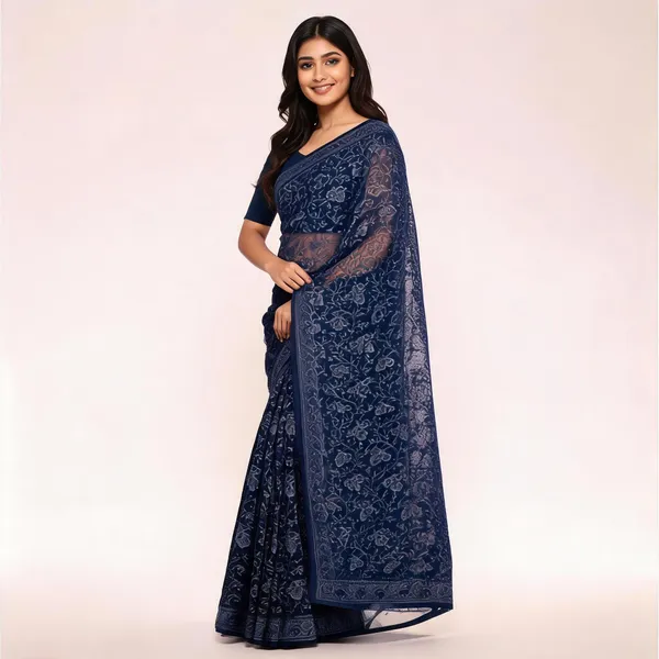 Blue_Georgette_Saree_With_Blouse_Piece_For_women