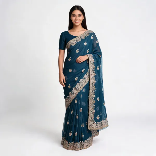 Blue_Tissue_Saree_With_Blouse_Piece_For_women