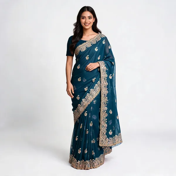 Blue_Tissue_Saree_With_Blouse_Piece_For_women