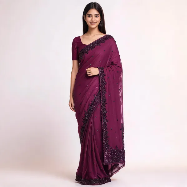 Rani_Wine_Tissue_Saree_With_Blouse_Piece_For_women