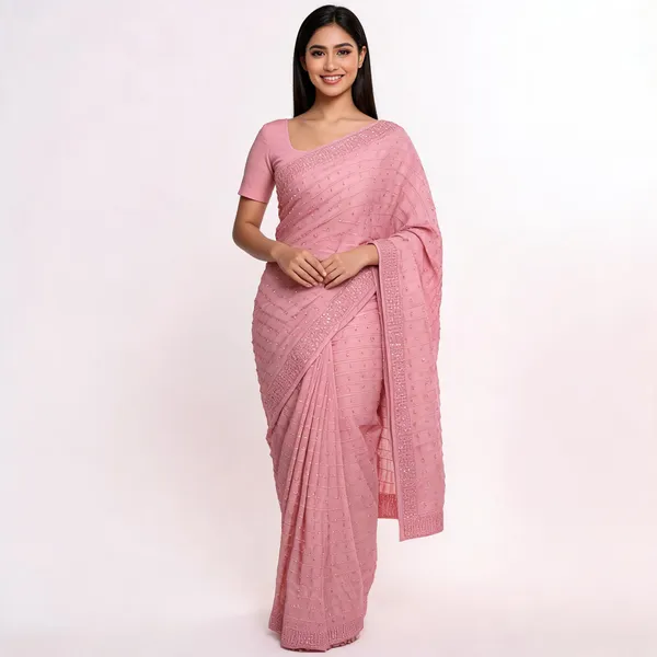 Rose_Pink_Georgette_Saree_With_Blouse_Piece_For_women