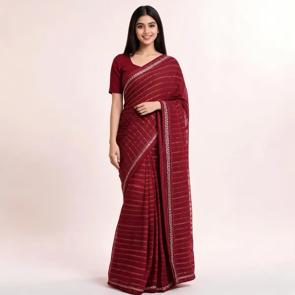 Marorn_Georgette_Saree_With_Blouse_Piece_For_women