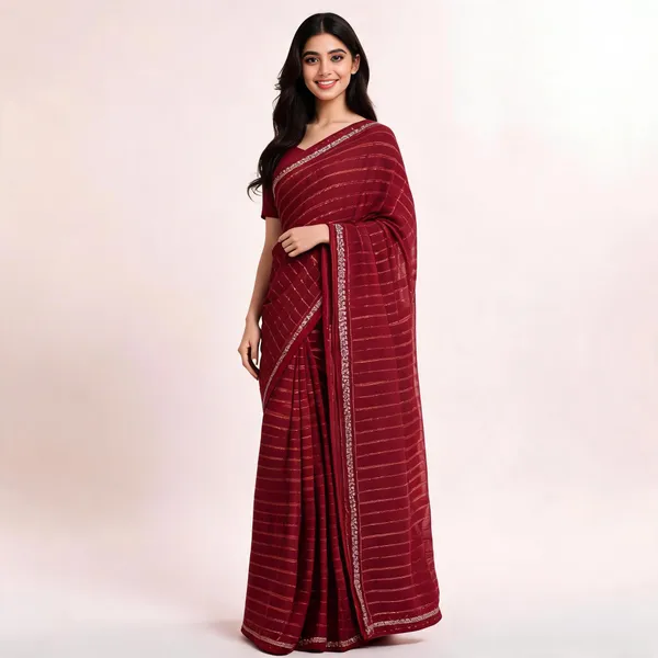 Marorn_Georgette_Saree_With_Blouse_Piece_For_women