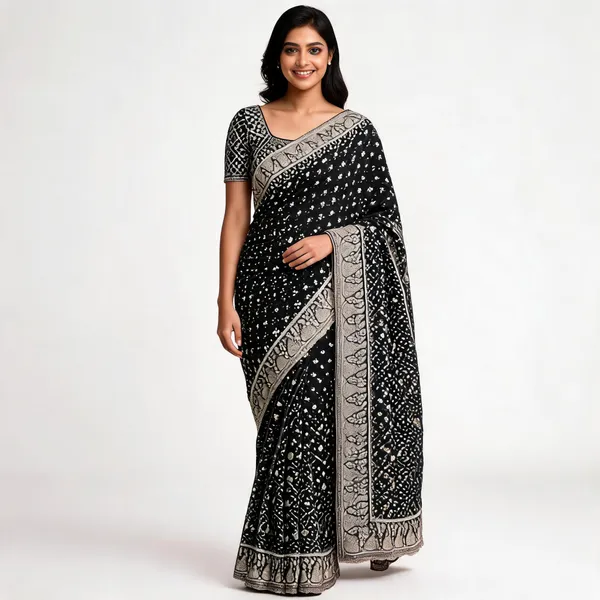 Black_Georgette_Saree_With_Blouse_Piece_For_women