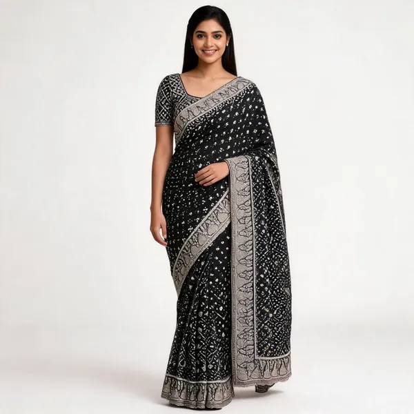 Black_Georgette_Saree_With_Blouse_Piece_For_women