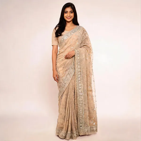 Beige_Georgette_Saree_With_Blouse_Piece_For_women