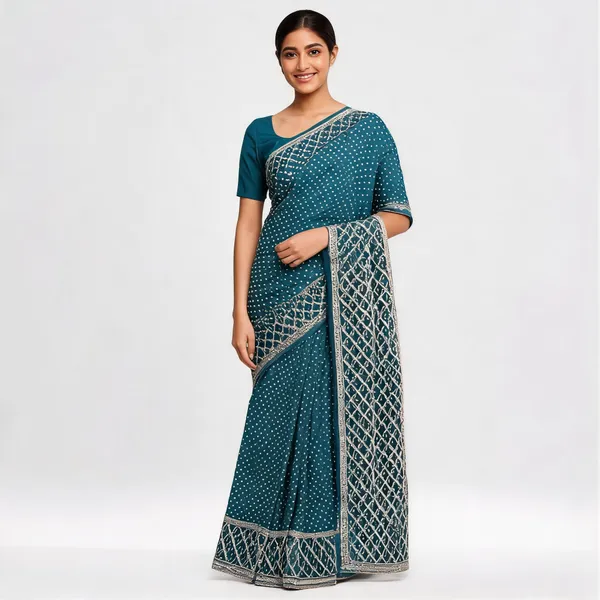 Blue_Satin_Saree_With_Blouse_Piece_For_women