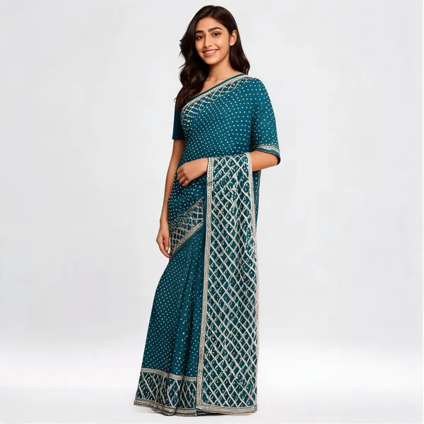 Blue_Satin_Saree_With_Blouse_Piece_For_women