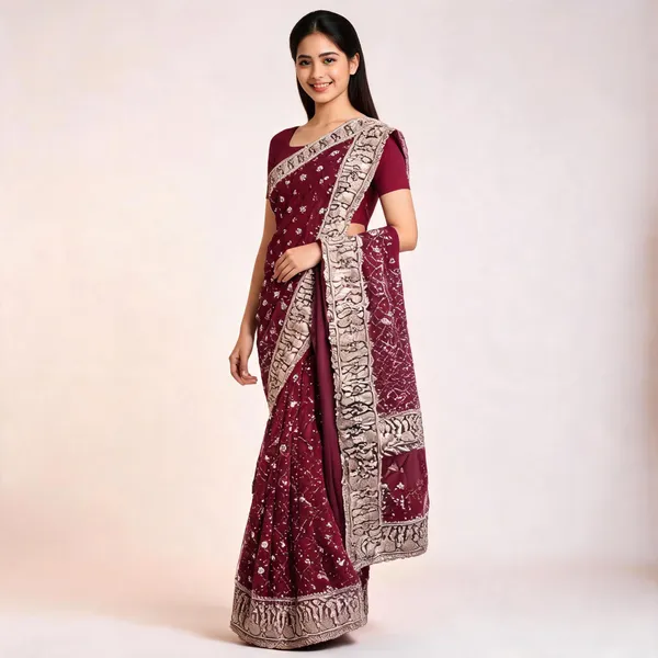 Marron_Georgette_Saree_With_Blouse_Piece_For_women