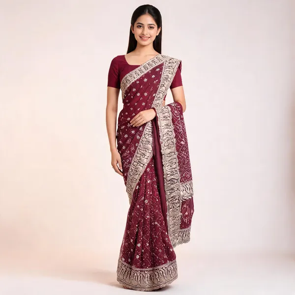 Marron_Georgette_Saree_With_Blouse_Piece_For_women