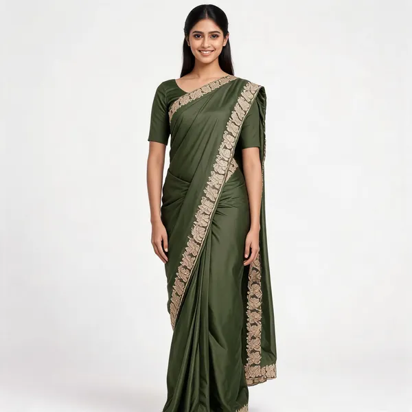 Green_Satin_Saree_With_Blouse_Piece_For_women