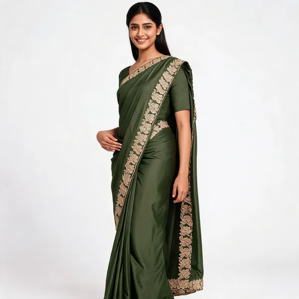 Green_Satin_Saree_With_Blouse_Piece_For_women