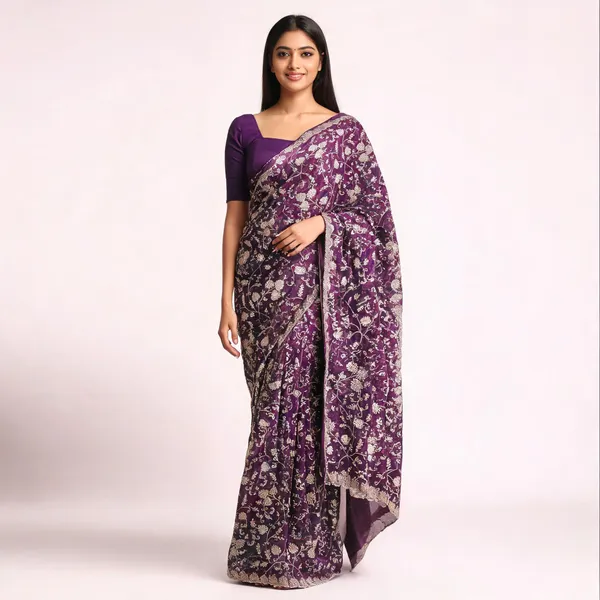 Wine_Satin_Saree_With_Blouse_Piece_For_women