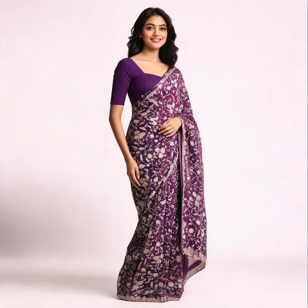 Wine_Satin_Saree_With_Blouse_Piece_For_women