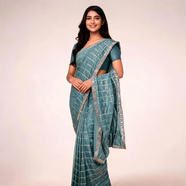 Green_Satin_Saree_With_Blouse_Piece_For_women