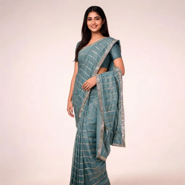 Green_Satin_Saree_With_Blouse_Piece_For_women