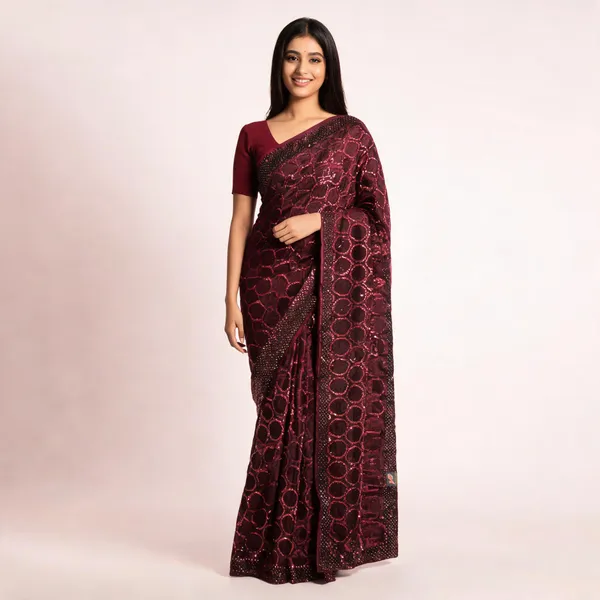 Marron_Georgette_Saree_With_Blouse_Piece_For_women