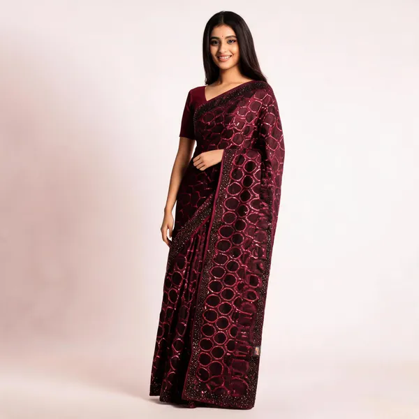 Marron_Georgette_Saree_With_Blouse_Piece_For_women
