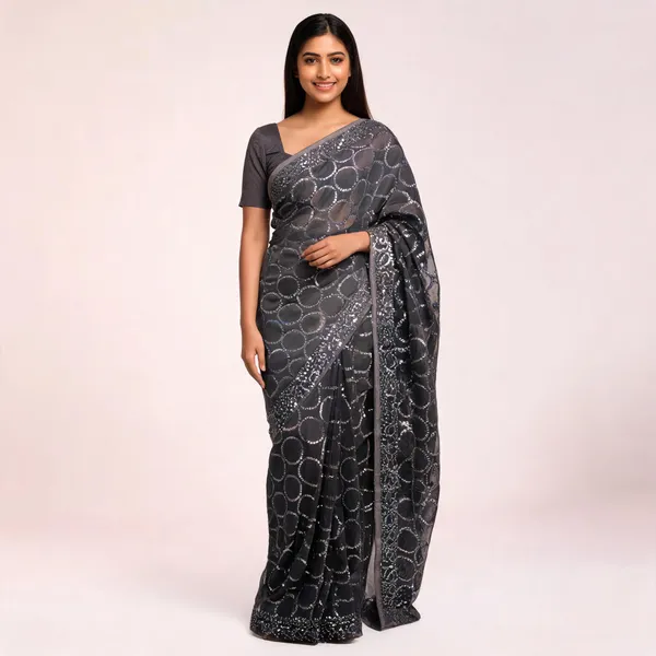 Shaded_Black_Georgette_Saree_With_Blouse_Piece_For_women