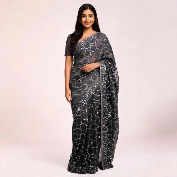 Shaded_Black_Georgette_Saree_With_Blouse_Piece_For_women