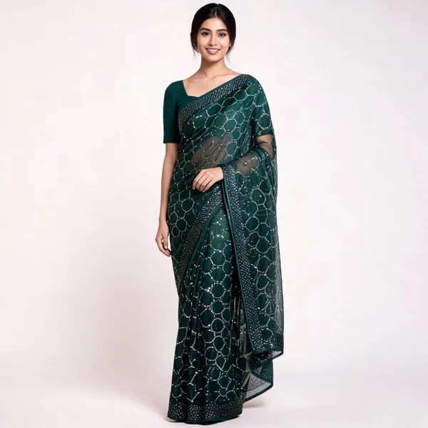 Shaded_Green_Georgette_Saree_With_Blouse_Piece_For_women