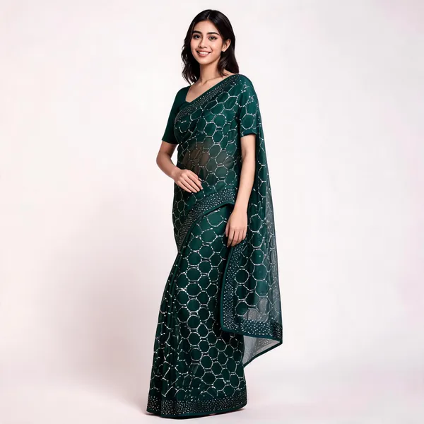 Shaded_Green_Georgette_Saree_With_Blouse_Piece_For_women