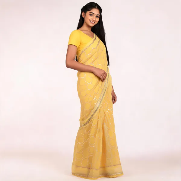 Yellow_Chiffon_Saree_With_Blouse_Piece_For_women