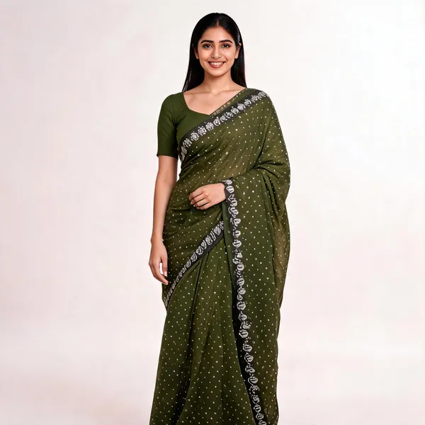 Green_Georgette_Saree_With_Blouse_Piece_For_women