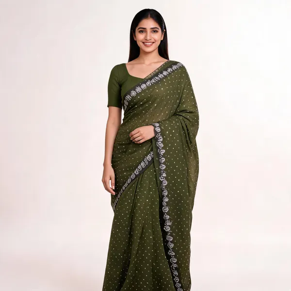Green_Georgette_Saree_With_Blouse_Piece_For_women